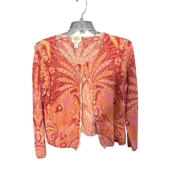 Talbots XL Pure Cashmere Womens Button-Up Cardigan In Pink & Orange Paisley Prin - Picture 1 of 4